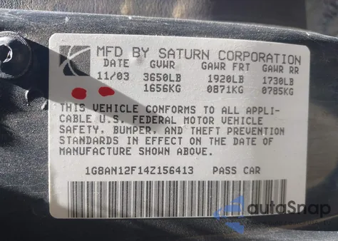 2004 Saturn Ion 2 from USA, damaged, VIN 1G8AN12F14Z156413